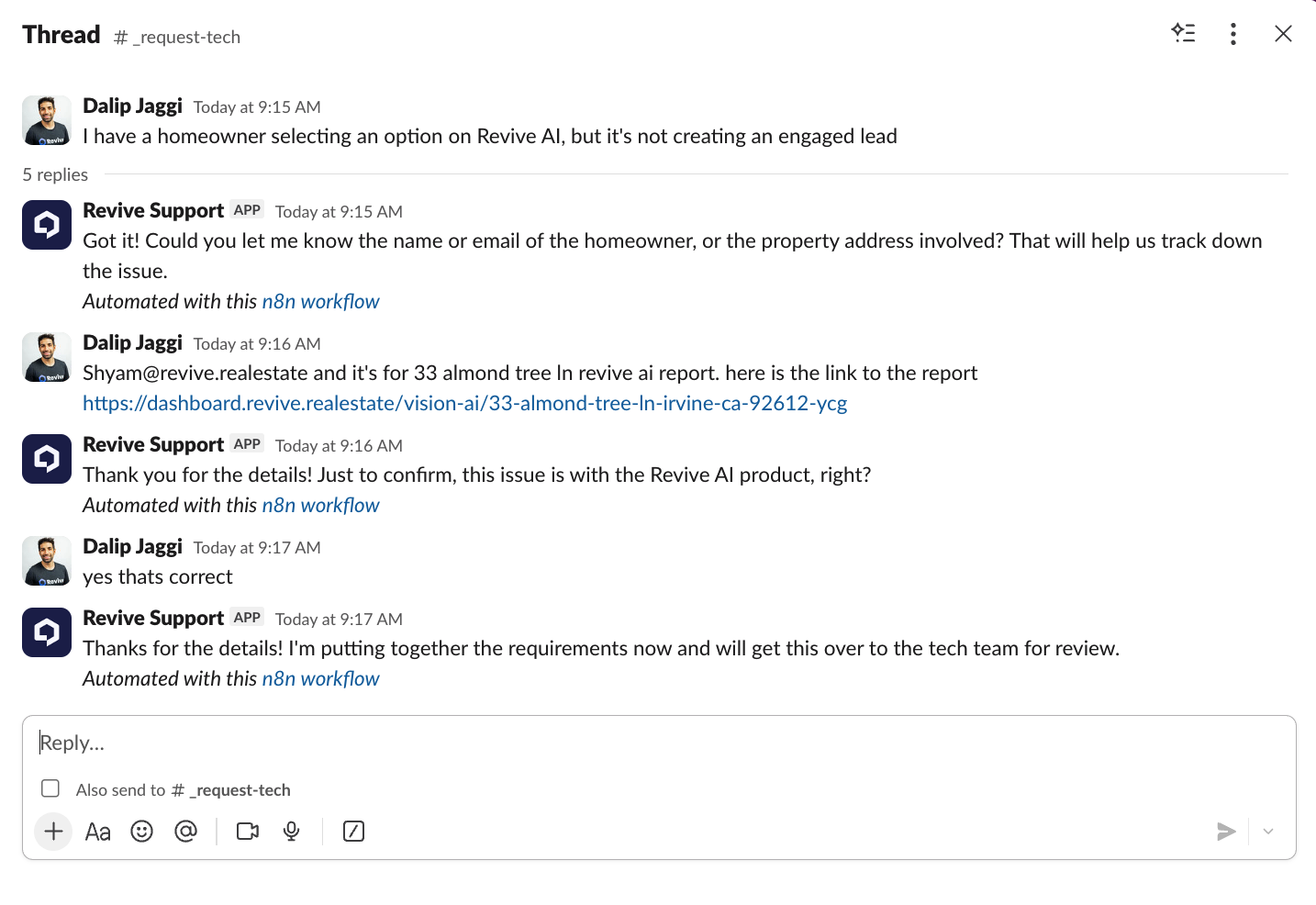 Slack AI agent gathering requirements in a thread